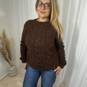 Pleciony Sweter z Ozdobną Srebrną Nitką