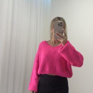 Alternative view of Krótki  Sweter z Obniżoną Linią Ramion Fuksja